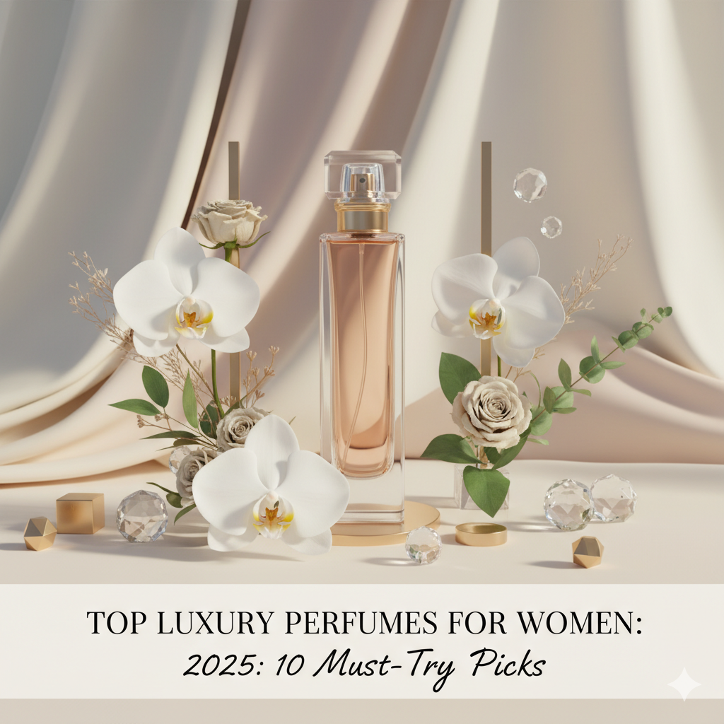 Top luxury perfumes for women 2025 flat lay